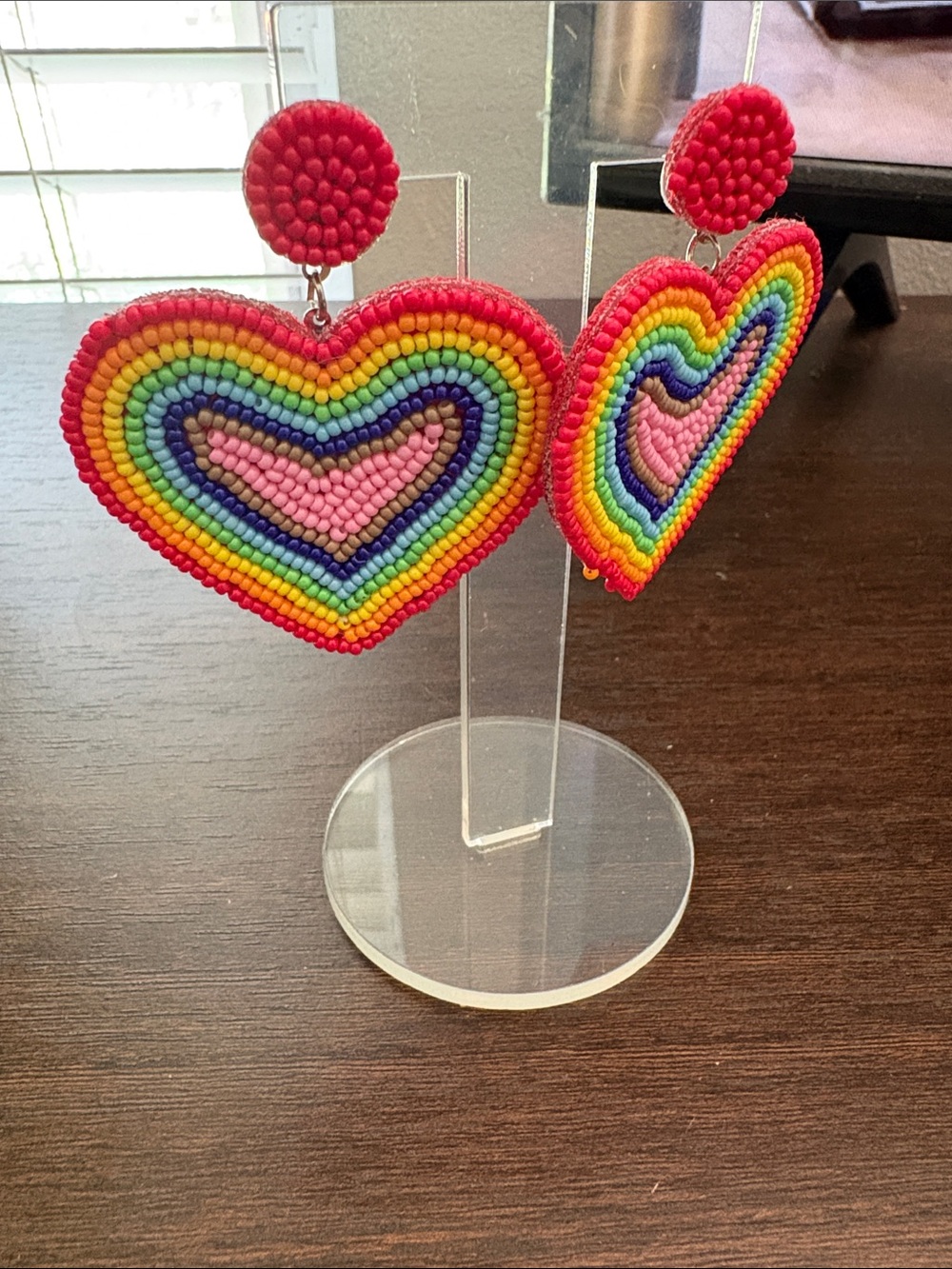 Rainbow Beaded Heart Earrings - Multicolor